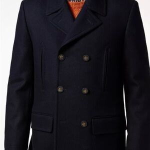 NEW Ralph Lauren Dark navy Luke solid Wool-blend peacoat.